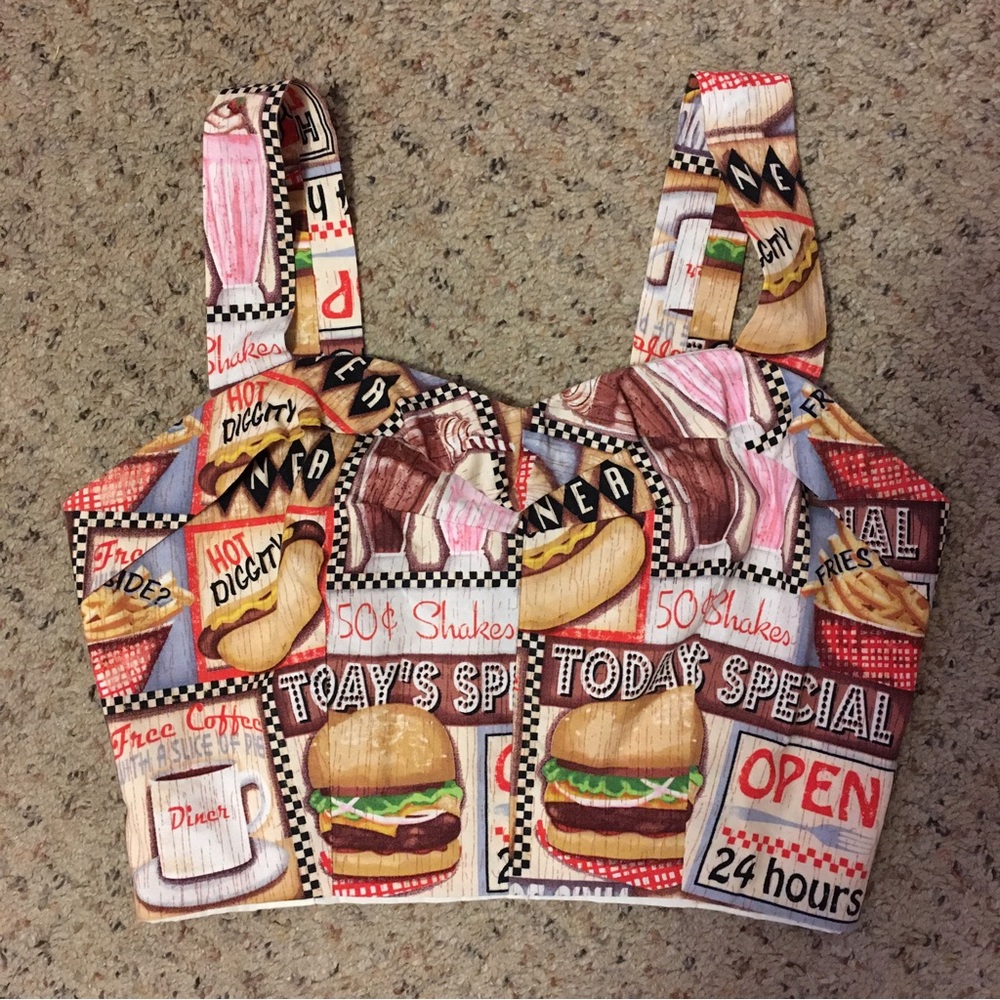 Retro 50s diner vintage inspired handcrafted one of a kind sleeveless crop top